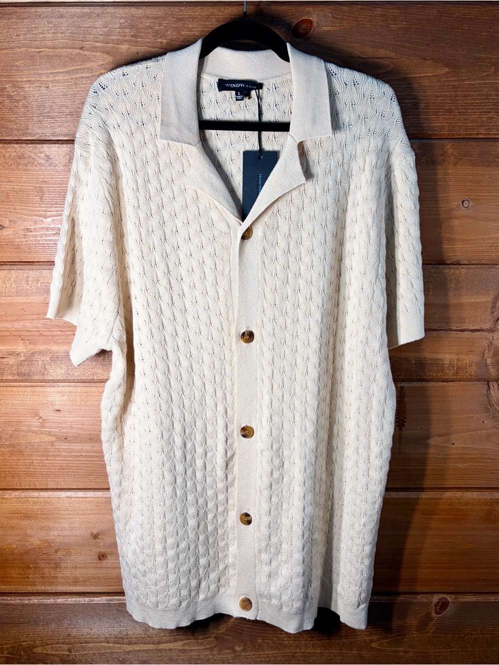 Windward Textured Knit Button Front Sweater Polo Men’s Large NWT Cream